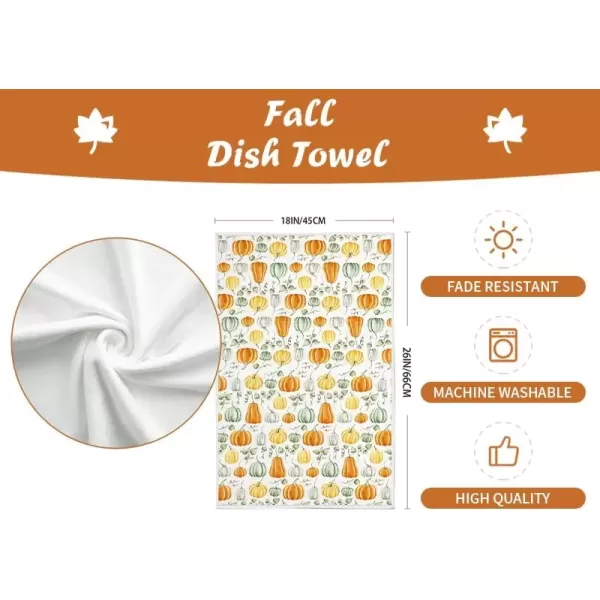 imageARKENY Fall Kitchen Towels for Fall Decor White Pumpkin Leaves Autumn Dish Towels 18x26 Inch Set of 2Farmhouse Home Thanksgiving Harvest Vintage Decorations AD363