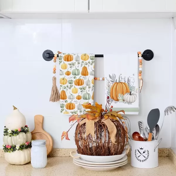 imageARKENY Fall Kitchen Towels for Fall Decor White Pumpkin Leaves Autumn Dish Towels 18x26 Inch Set of 2Farmhouse Home Thanksgiving Harvest Vintage Decorations AD363
