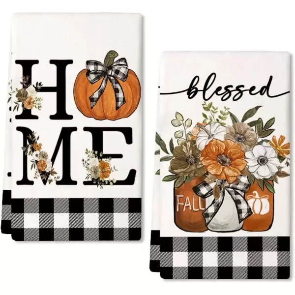 imageARKENY Fall Kitchen Towels for Fall DecorBlack Buffalo Plaid Pumpkin Home Flower Vase Autumn Dish Towels 18x26 Inch Set of 2Farmhouse Home Thanksgiving Harvest Vintage Decorations AD353