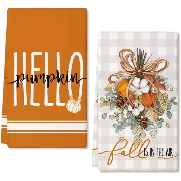 imageARKENY Fall Kitchen Towels for Fall DecorGrey Buffalo Plaid Pumpkin Floral Autumn Dish Towels 18x26 Inch Set of 2Farmhouse Home Thanksgiving Harvest Vintage Decorations AD357