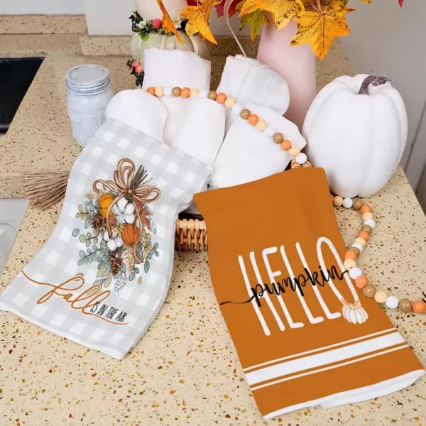 imageARKENY Fall Kitchen Towels for Fall DecorGrey Buffalo Plaid Pumpkin Floral Autumn Dish Towels 18x26 Inch Set of 2Farmhouse Home Thanksgiving Harvest Vintage Decorations AD357