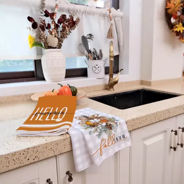 imageARKENY Fall Kitchen Towels for Fall DecorGrey Buffalo Plaid Pumpkin Floral Autumn Dish Towels 18x26 Inch Set of 2Farmhouse Home Thanksgiving Harvest Vintage Decorations AD357