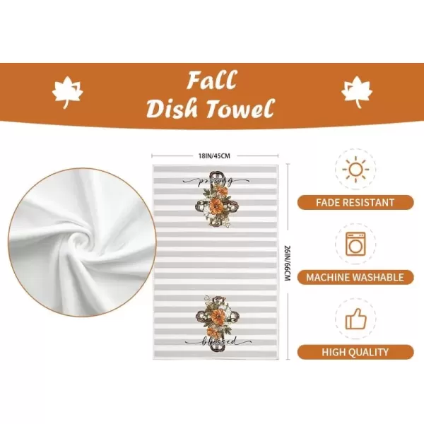 imageARKENY Fall Kitchen Towels for Fall DecorGrey Pumpkin Cross Flower Autumn Dish Towels 18x26 Inch Set of 2Farmhouse Home Thanksgiving Harvest Vintage Decorations AD356