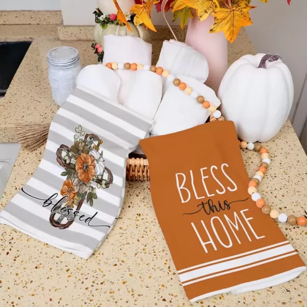 imageARKENY Fall Kitchen Towels for Fall DecorGrey Pumpkin Cross Flower Autumn Dish Towels 18x26 Inch Set of 2Farmhouse Home Thanksgiving Harvest Vintage Decorations AD356