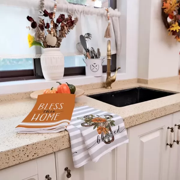 imageARKENY Fall Kitchen Towels for Fall DecorGrey Pumpkin Cross Flower Autumn Dish Towels 18x26 Inch Set of 2Farmhouse Home Thanksgiving Harvest Vintage Decorations AD356