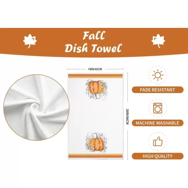imageARKENY Fall Kitchen Towels for Fall DecorHello Pumpkin Green Leaves Autumn Dish Towels 18x26 Inch Set of 2Farmhouse Home Thanksgiving Harvest Vintage Decorations AD364 Orange