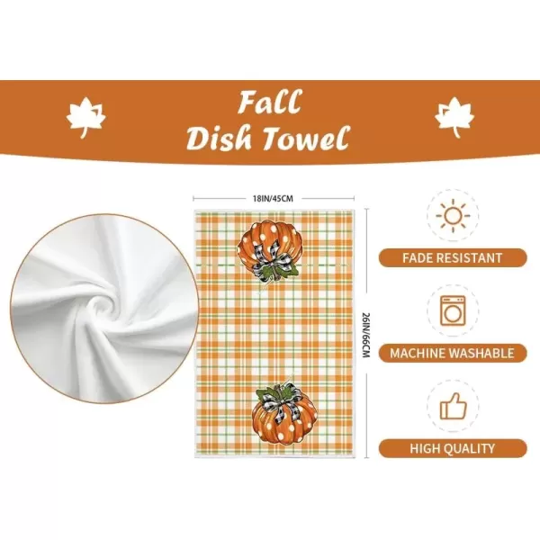 imageARKENY Fall Kitchen Towels for Fall DecorHello Pumpkin Orange Buffalo Plaid Autumn Dish Towels 18x26 Inch Set of 2Farmhouse Home Thanksgiving Harvest Vintage Decorations AD340