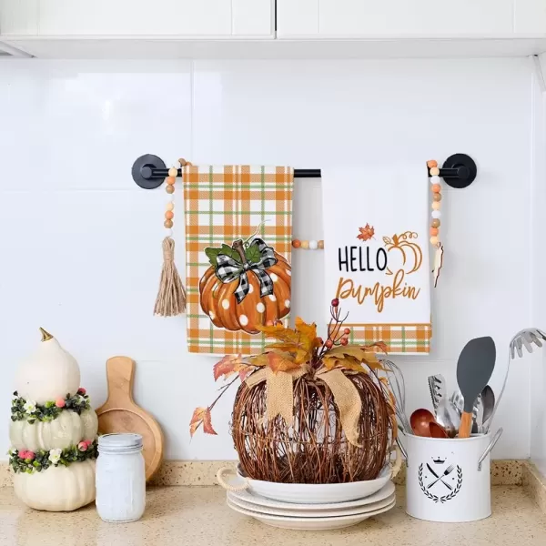 imageARKENY Fall Kitchen Towels for Fall DecorHello Pumpkin Orange Buffalo Plaid Autumn Dish Towels 18x26 Inch Set of 2Farmhouse Home Thanksgiving Harvest Vintage Decorations AD340