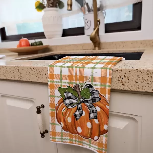 imageARKENY Fall Kitchen Towels for Fall DecorHello Pumpkin Orange Buffalo Plaid Autumn Dish Towels 18x26 Inch Set of 2Farmhouse Home Thanksgiving Harvest Vintage Decorations AD340