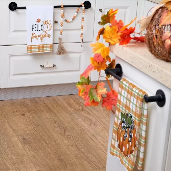 imageARKENY Fall Kitchen Towels for Fall DecorHello Pumpkin Orange Buffalo Plaid Autumn Dish Towels 18x26 Inch Set of 2Farmhouse Home Thanksgiving Harvest Vintage Decorations AD340