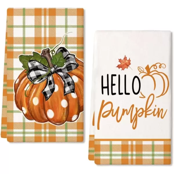 imageARKENY Fall Kitchen Towels for Fall DecorHello Pumpkin Orange Buffalo Plaid Autumn Dish Towels 18x26 Inch Set of 2Farmhouse Home Thanksgiving Harvest Vintage Decorations AD340