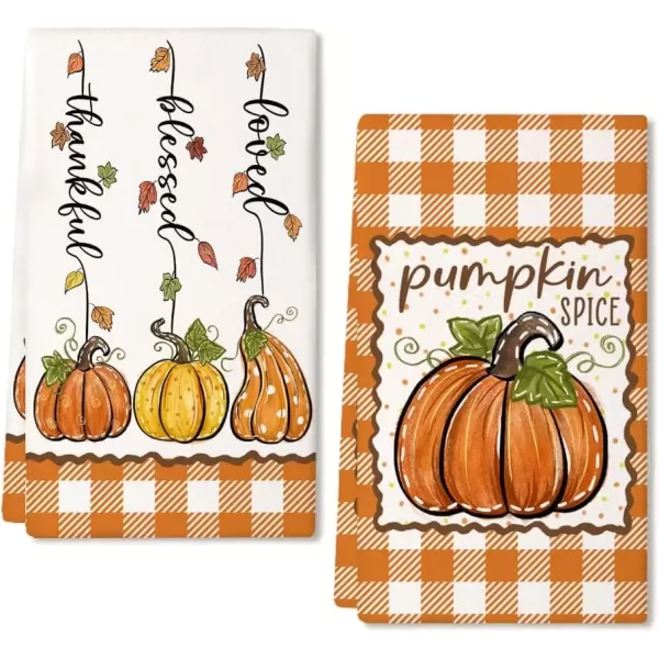 imageARKENY Fall Kitchen Towels for Fall DecorOrange Buffalo Plaid Pumpkin Blessed Autumn Dish Towels 18x26 Inch Set of 2Farmhouse Home Thanksgiving Harvest Vintage Decorations AD342