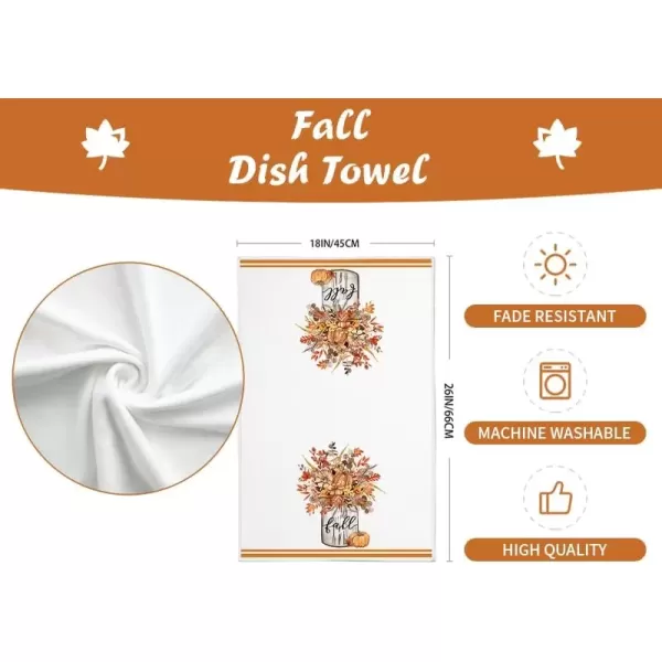 imageARKENY Fall Kitchen Towels for Fall DecorOrange Hello Pumpkin Vase Leaves Autumn Dish Towels 18x26 Inch Set of 2Farmhouse Home Thanksgiving Harvest Vintage Decorations AD347