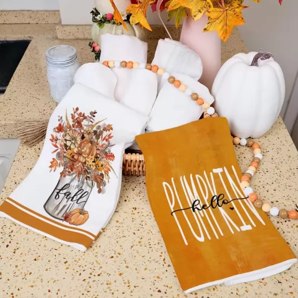 imageARKENY Fall Kitchen Towels for Fall DecorOrange Hello Pumpkin Vase Leaves Autumn Dish Towels 18x26 Inch Set of 2Farmhouse Home Thanksgiving Harvest Vintage Decorations AD347