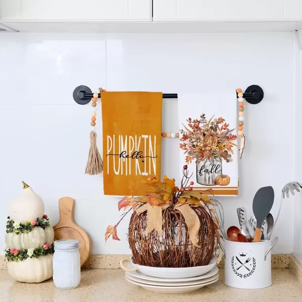 imageARKENY Fall Kitchen Towels for Fall DecorOrange Hello Pumpkin Vase Leaves Autumn Dish Towels 18x26 Inch Set of 2Farmhouse Home Thanksgiving Harvest Vintage Decorations AD347