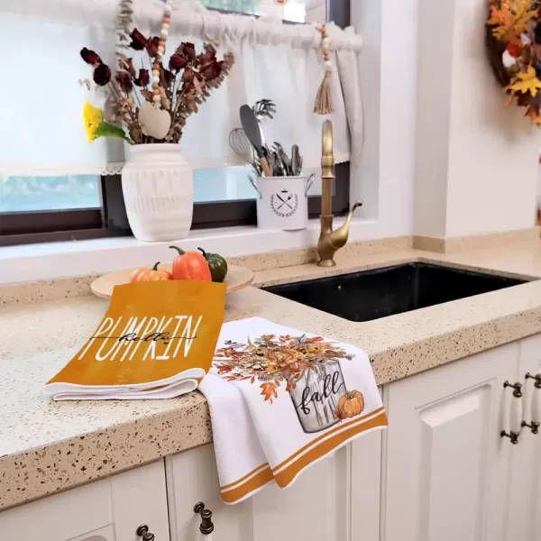 imageARKENY Fall Kitchen Towels for Fall DecorOrange Hello Pumpkin Vase Leaves Autumn Dish Towels 18x26 Inch Set of 2Farmhouse Home Thanksgiving Harvest Vintage Decorations AD347