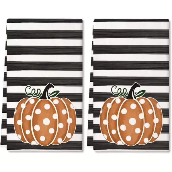 imageARKENY Fall Kitchen Towels for Fall DecorOrange Pumpkin Polka Dot Stripes Autumn Dish Towels 18x26 InchFarmhouse Home Thanksgiving Harvest Vintage Decorations Set of 2 AD006V2