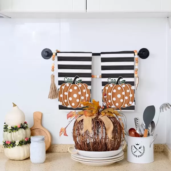 imageARKENY Fall Kitchen Towels for Fall DecorOrange Pumpkin Polka Dot Stripes Autumn Dish Towels 18x26 InchFarmhouse Home Thanksgiving Harvest Vintage Decorations Set of 2 AD006V2