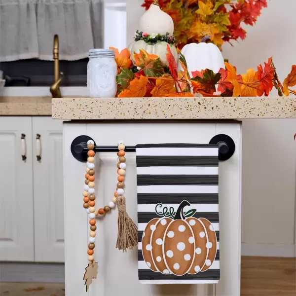 imageARKENY Fall Kitchen Towels for Fall DecorOrange Pumpkin Polka Dot Stripes Autumn Dish Towels 18x26 InchFarmhouse Home Thanksgiving Harvest Vintage Decorations Set of 2 AD006V2