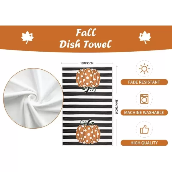 imageARKENY Fall Kitchen Towels for Fall DecorOrange Pumpkin Polka Dot Stripes Autumn Dish Towels 18x26 InchFarmhouse Home Thanksgiving Harvest Vintage Decorations Set of 2 AD006V2