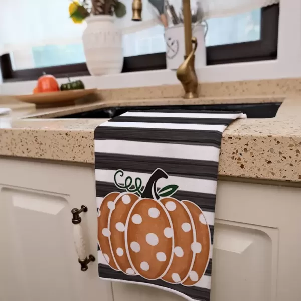 imageARKENY Fall Kitchen Towels for Fall DecorOrange Pumpkin Polka Dot Stripes Autumn Dish Towels 18x26 InchFarmhouse Home Thanksgiving Harvest Vintage Decorations Set of 2 AD006V2