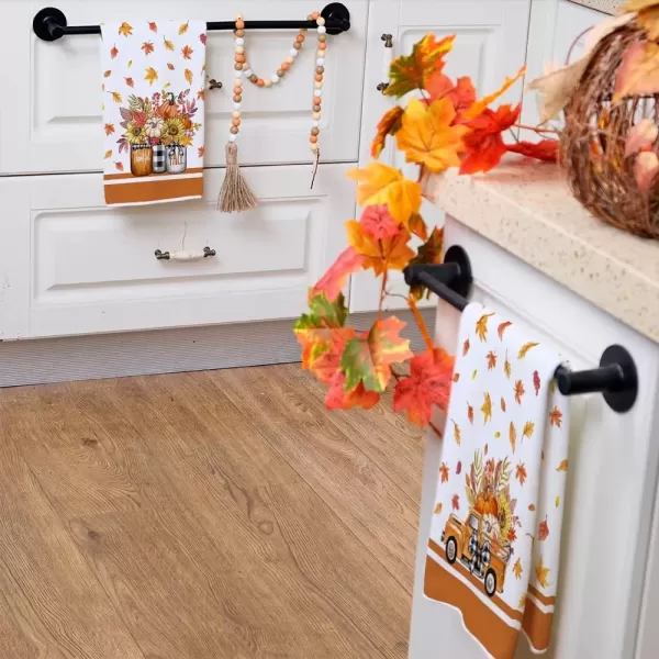 imageARKENY Fall Kitchen Towels for Fall DecorOrange Pumpkin Truck Maple Leaves Autumn Dish Towels 18x26 Inch Set of 2Farmhouse Home Thanksgiving Harvest Vintage Decorations AD351