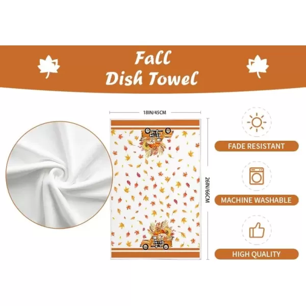 imageARKENY Fall Kitchen Towels for Fall DecorOrange Pumpkin Truck Maple Leaves Autumn Dish Towels 18x26 Inch Set of 2Farmhouse Home Thanksgiving Harvest Vintage Decorations AD351