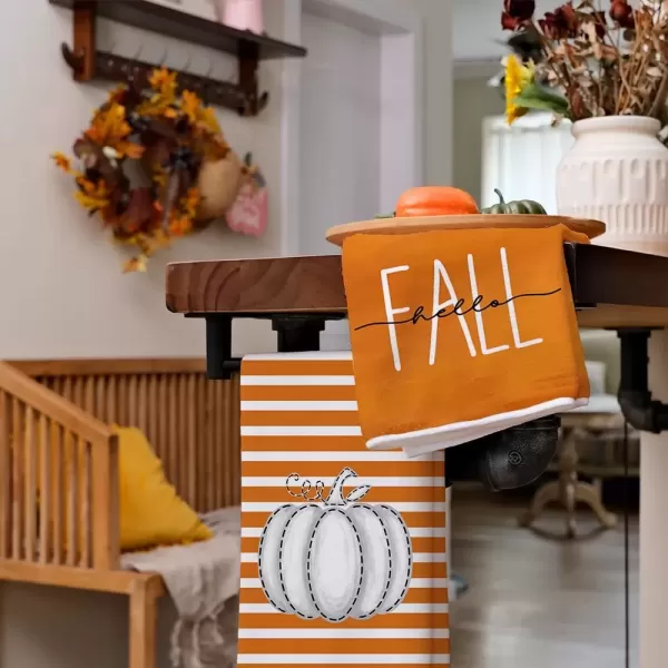 imageARKENY Fall Kitchen Towels for Fall DecorOrange Stripe Hello White Pumpkin Autumn Dish Towels 18x26 Inch Set of 2Farmhouse Home Thanksgiving Harvest Vintage Decorations AD348