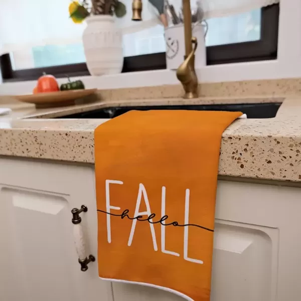 imageARKENY Fall Kitchen Towels for Fall DecorOrange Stripe Hello White Pumpkin Autumn Dish Towels 18x26 Inch Set of 2Farmhouse Home Thanksgiving Harvest Vintage Decorations AD348