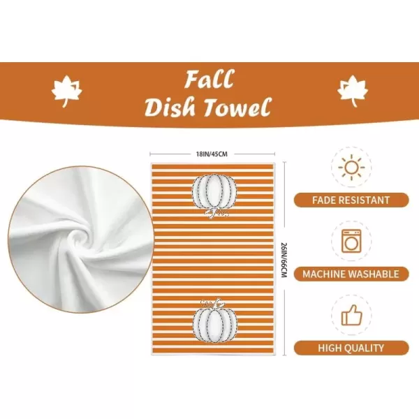 imageARKENY Fall Kitchen Towels for Fall DecorOrange Stripe Hello White Pumpkin Autumn Dish Towels 18x26 Inch Set of 2Farmhouse Home Thanksgiving Harvest Vintage Decorations AD348