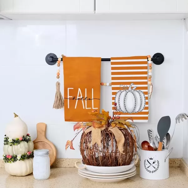 imageARKENY Fall Kitchen Towels for Fall DecorOrange Stripe Hello White Pumpkin Autumn Dish Towels 18x26 Inch Set of 2Farmhouse Home Thanksgiving Harvest Vintage Decorations AD348