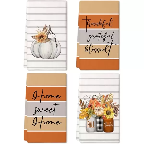 imageARKENY Fall Kitchen Towels for Fall DecorWhite Pumpkin Vase Sunflower Autumn Dish Towels 18x26 Inch Set of 4Farmhouse Home Thanksgiving Harvest Vintage Decorations AD372