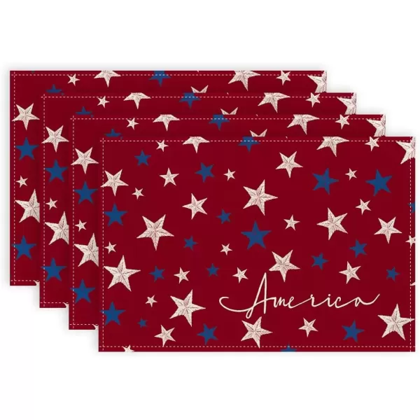 imageARKENY 4th of July Memorial Day Placemats 12x18 Inches Set of 4 America Star Holiday Farmhouse Red Burlap Indoor Kitchen Dining Patriotic Independence Table Mats Decor for Home Party AP6184