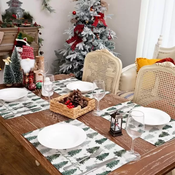 imageARKENY Christmas Placemats 12x18 Inches Set of 4 Green Tree Snowflake Xmas Winter Holiday Burlap Farmhouse Burlap Indoor Table Mats Decorations for Home Party AP48118Green