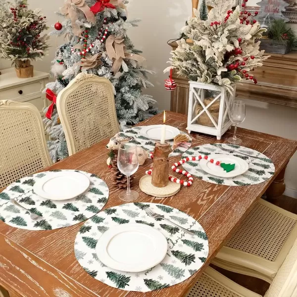 imageARKENY Christmas Placemats 12x18 Inches Set of 4 Green Tree Snowflake Xmas Winter Holiday Burlap Farmhouse Burlap Indoor Table Mats Decorations for Home Party AP48118Green