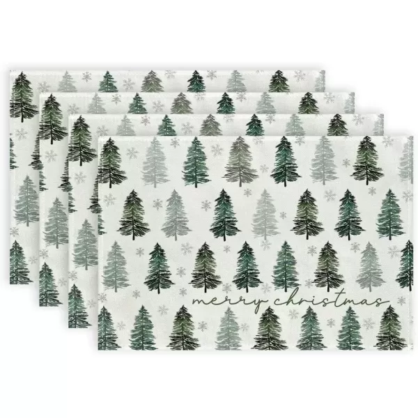 imageARKENY Christmas Placemats 12x18 Inches Set of 4 Green Tree Snowflake Xmas Winter Holiday Burlap Farmhouse Burlap Indoor Table Mats Decorations for Home Party AP48118Green