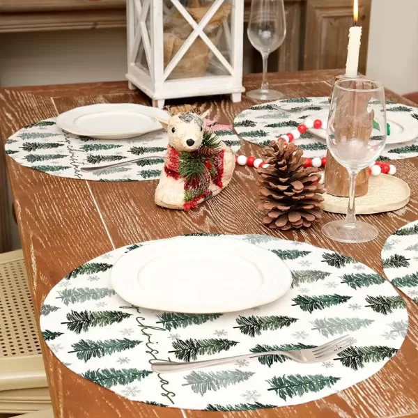 imageARKENY Christmas Placemats 12x18 Inches Set of 4 Green Tree Snowflake Xmas Winter Holiday Burlap Farmhouse Burlap Indoor Table Mats Decorations for Home Party AP48118Green