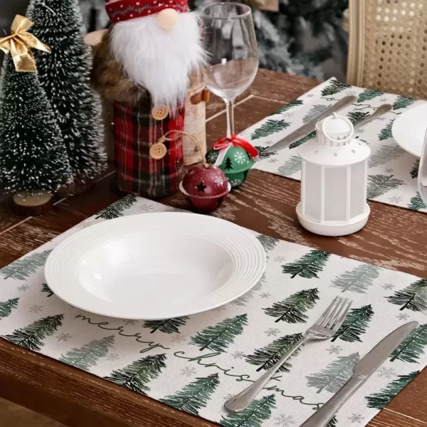 imageARKENY Christmas Placemats 12x18 Inches Set of 4 Green Tree Snowflake Xmas Winter Holiday Burlap Farmhouse Burlap Indoor Table Mats Decorations for Home Party AP48118Green