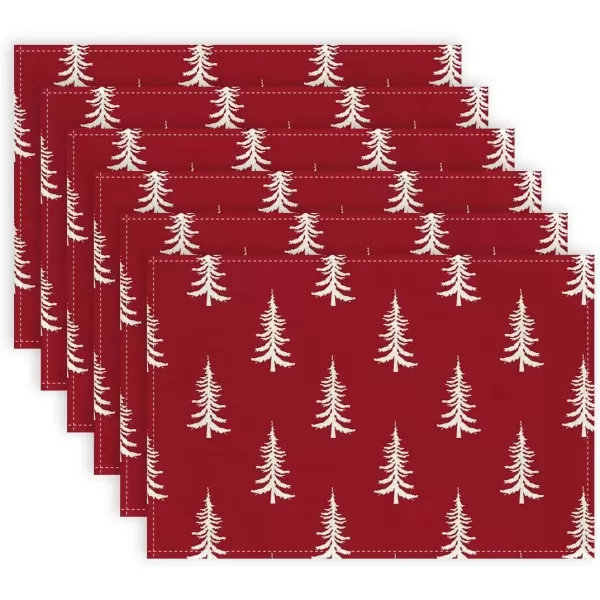 imageARKENY Christmas Placemats 12x18 Inches Set of 4 White Tree Blue Xmas Winter Holiday Burlap Farmhouse Burlap Indoor Table Mats Decorations for Home Party AP6444Red