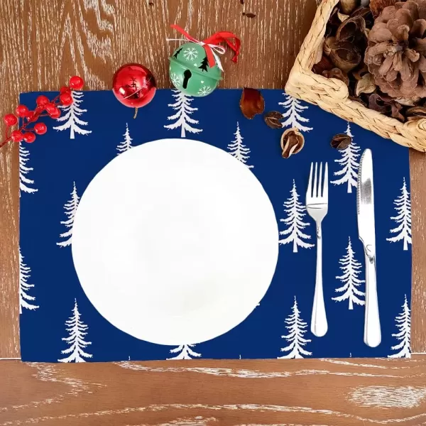 imageARKENY Christmas Placemats 12x18 Inches Set of 4 White Tree Blue Xmas Winter Holiday Burlap Farmhouse Burlap Indoor Table Mats Decorations for Home Party AP6444Blue