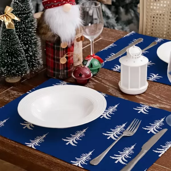 imageARKENY Christmas Placemats 12x18 Inches Set of 4 White Tree Blue Xmas Winter Holiday Burlap Farmhouse Burlap Indoor Table Mats Decorations for Home Party AP6444Blue