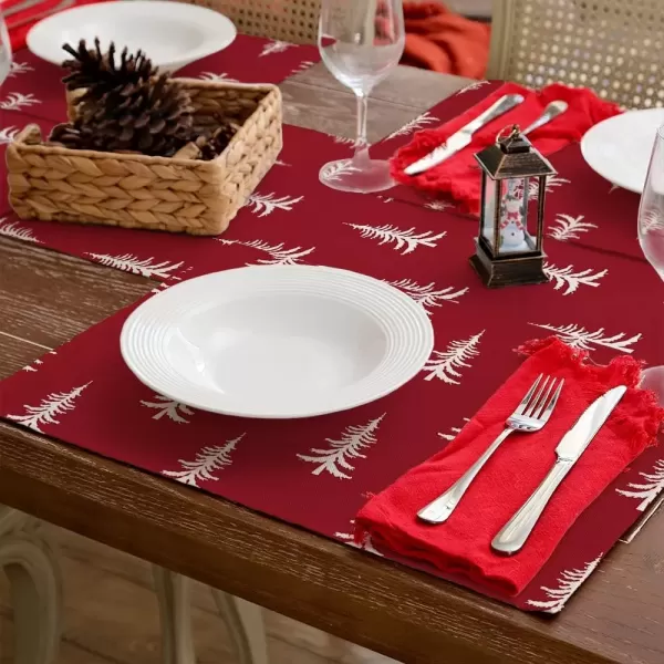 imageARKENY Christmas Placemats 12x18 Inches Set of 4 White Tree Blue Xmas Winter Holiday Burlap Farmhouse Burlap Indoor Table Mats Decorations for Home Party AP6444Red