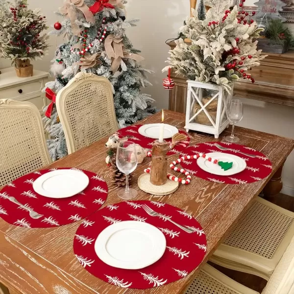 imageARKENY Christmas Placemats 12x18 Inches Set of 4 White Tree Blue Xmas Winter Holiday Burlap Farmhouse Burlap Indoor Table Mats Decorations for Home Party AP6444Red