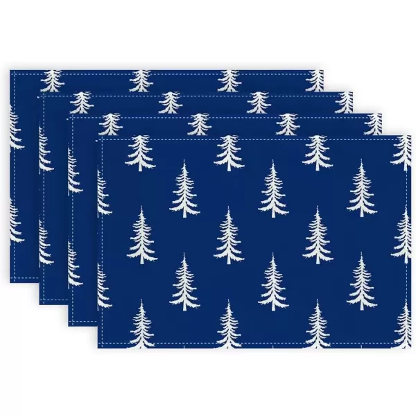 imageARKENY Christmas Placemats 12x18 Inches Set of 4 White Tree Blue Xmas Winter Holiday Burlap Farmhouse Burlap Indoor Table Mats Decorations for Home Party AP6444Blue