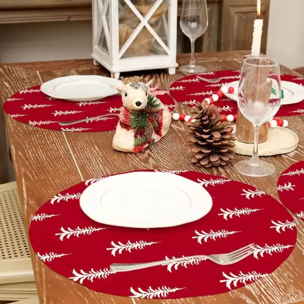 imageARKENY Christmas Placemats 12x18 Inches Set of 4 White Tree Blue Xmas Winter Holiday Burlap Farmhouse Burlap Indoor Table Mats Decorations for Home Party AP6444Red