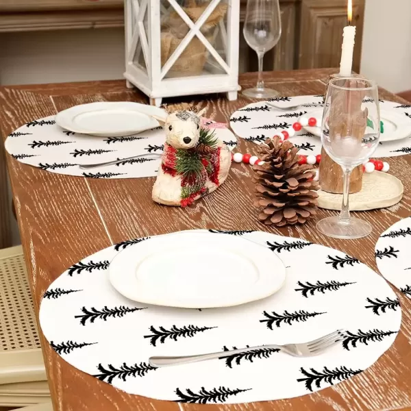 imageARKENY Christmas Placemats 12x18 Inches Set of 4 White Tree Blue Xmas Winter Holiday Burlap Farmhouse Burlap Indoor Table Mats Decorations for Home Party AP6444Beige