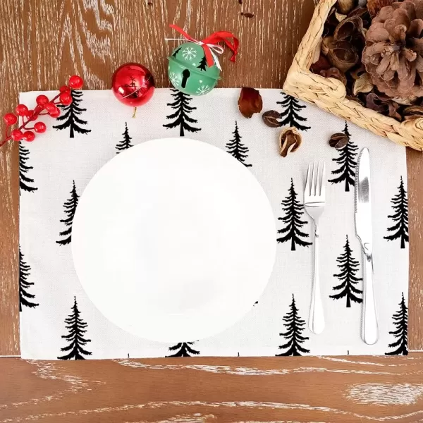 imageARKENY Christmas Placemats 12x18 Inches Set of 4 White Tree Blue Xmas Winter Holiday Burlap Farmhouse Burlap Indoor Table Mats Decorations for Home Party AP6444Beige