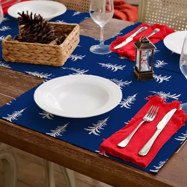 imageARKENY Christmas Placemats 12x18 Inches Set of 4 White Tree Blue Xmas Winter Holiday Burlap Farmhouse Burlap Indoor Table Mats Decorations for Home Party AP6444Blue