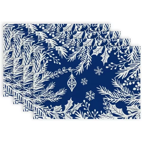 imageARKENY Christmas Placemats 12x18 Inches Set of 4Floral Leaf Blue Seasonal Farmhouse Burlap Indoor Kitchen Dining Table Decorations for Home Party AP6434Blue