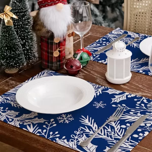 imageARKENY Christmas Placemats 12x18 Inches Set of 4Floral Leaf Blue Seasonal Farmhouse Burlap Indoor Kitchen Dining Table Decorations for Home Party AP6434Blue